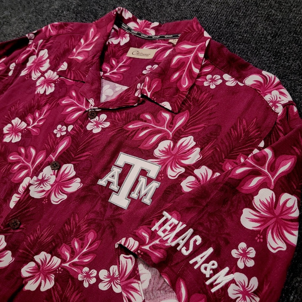 Chiliwear Men‎ Texas A&M Hawaiian Shirt XL Maroon Floral Rayon Button Up